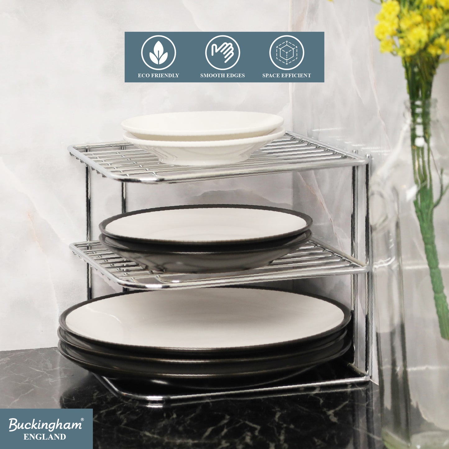 Buckingham 3 Tier Chrome Corner Plate Kitchen Metal, 22.5 cm