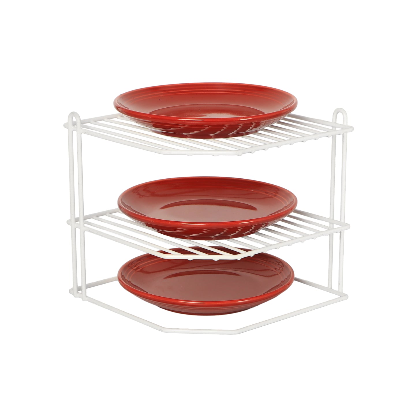 Buckingham 3 Tier Corner Shelf Plate Rack White Chrome and Black 23 cm