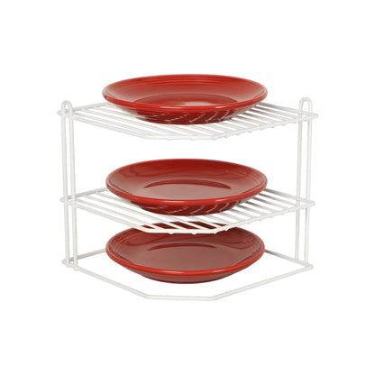 Buckingham 3 Tier Corner Shelf Plate Rack White Chrome and Black 23 cm