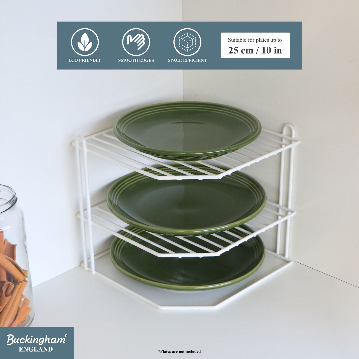 Buckingham 3 Tier Corner Shelf Plate Rack White Chrome and Black 23 cm