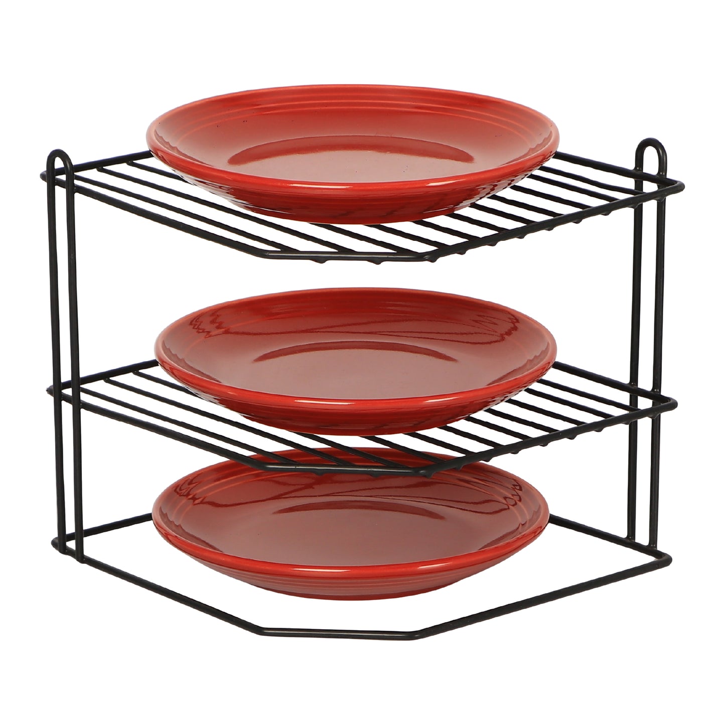 Buckingham 3 Tier Corner Shelf Plate Rack White Chrome and Black 23 cm