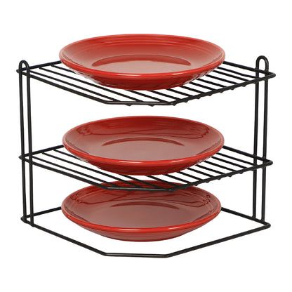 Buckingham 3 Tier Corner Shelf Plate Rack White Chrome and Black 23 cm