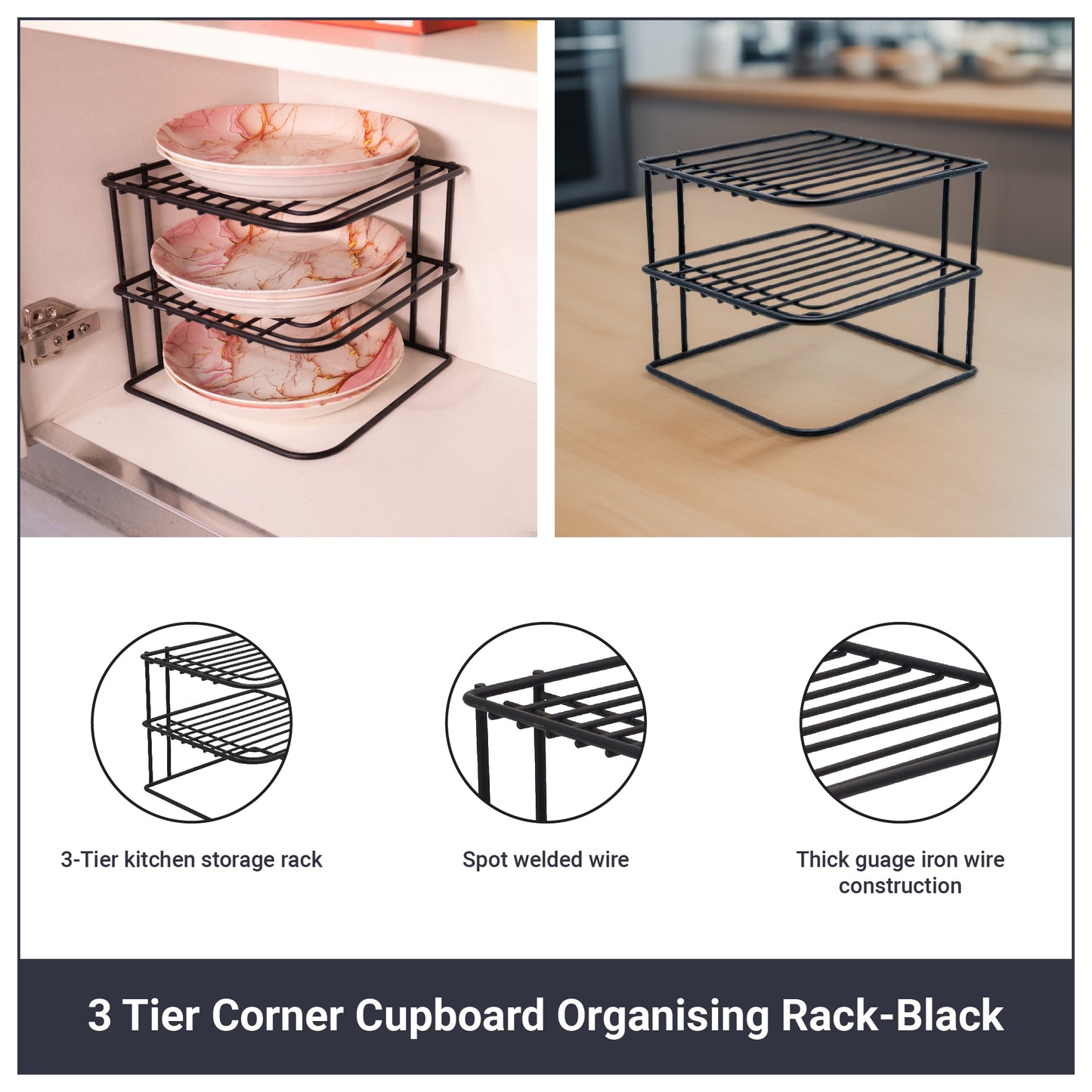 Buckingham 3 Tier Corner Plate Storage Rack 22.5 cm