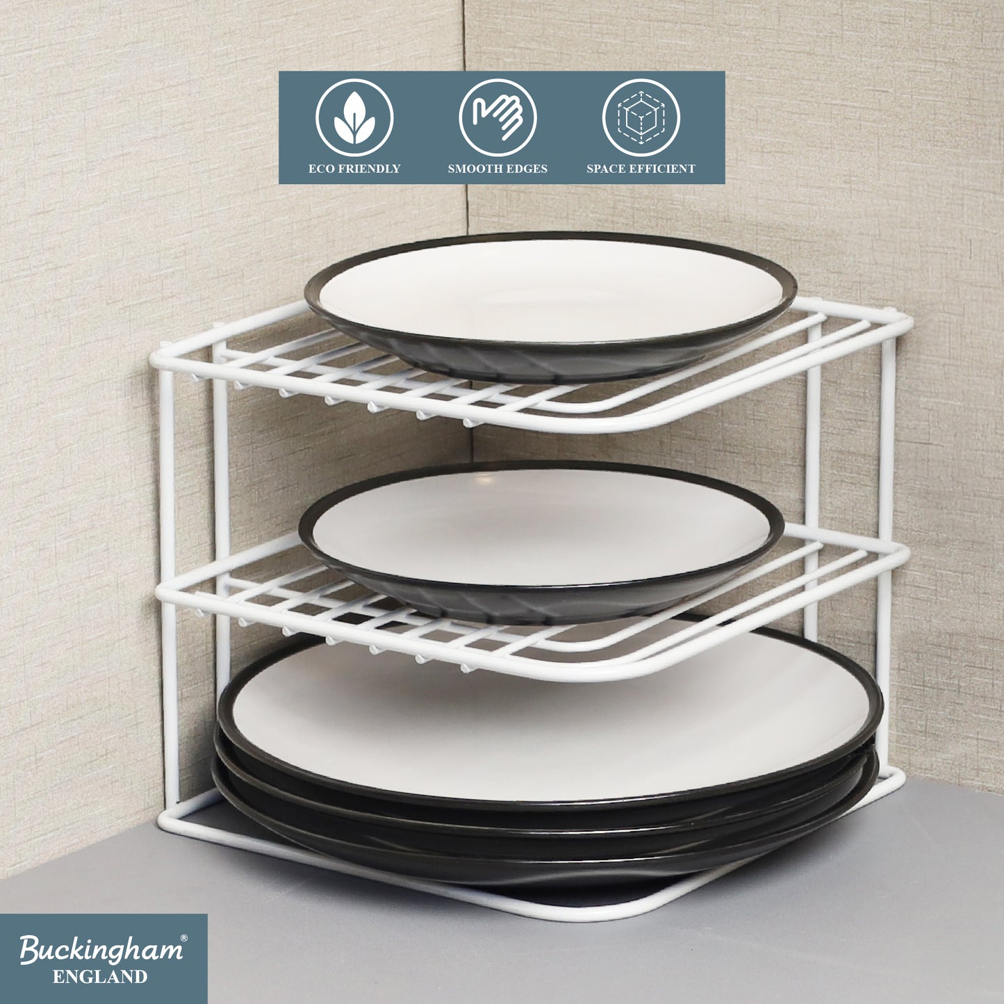 Buckingham 3 Tier Corner Plate Storage Rack 22.5 cm