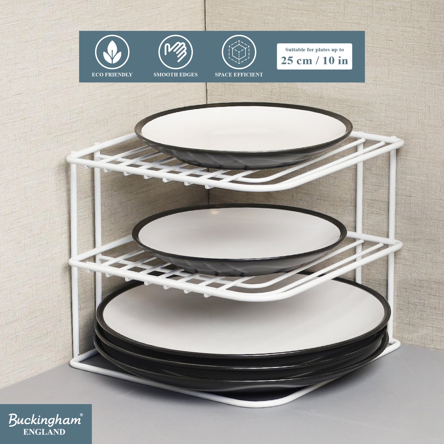 Buckingham 3 Tier Corner Plate Storage Rack 22.5 cm