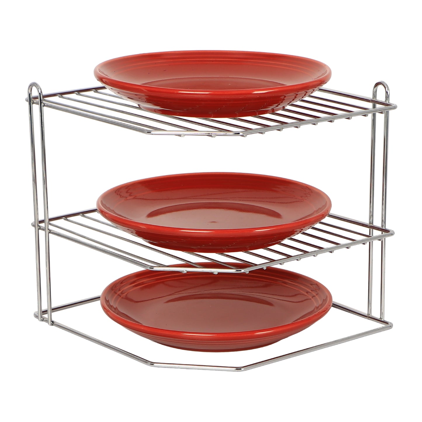 Buckingham 3 Tier Corner Shelf Plate Rack White Chrome and Black 23 cm