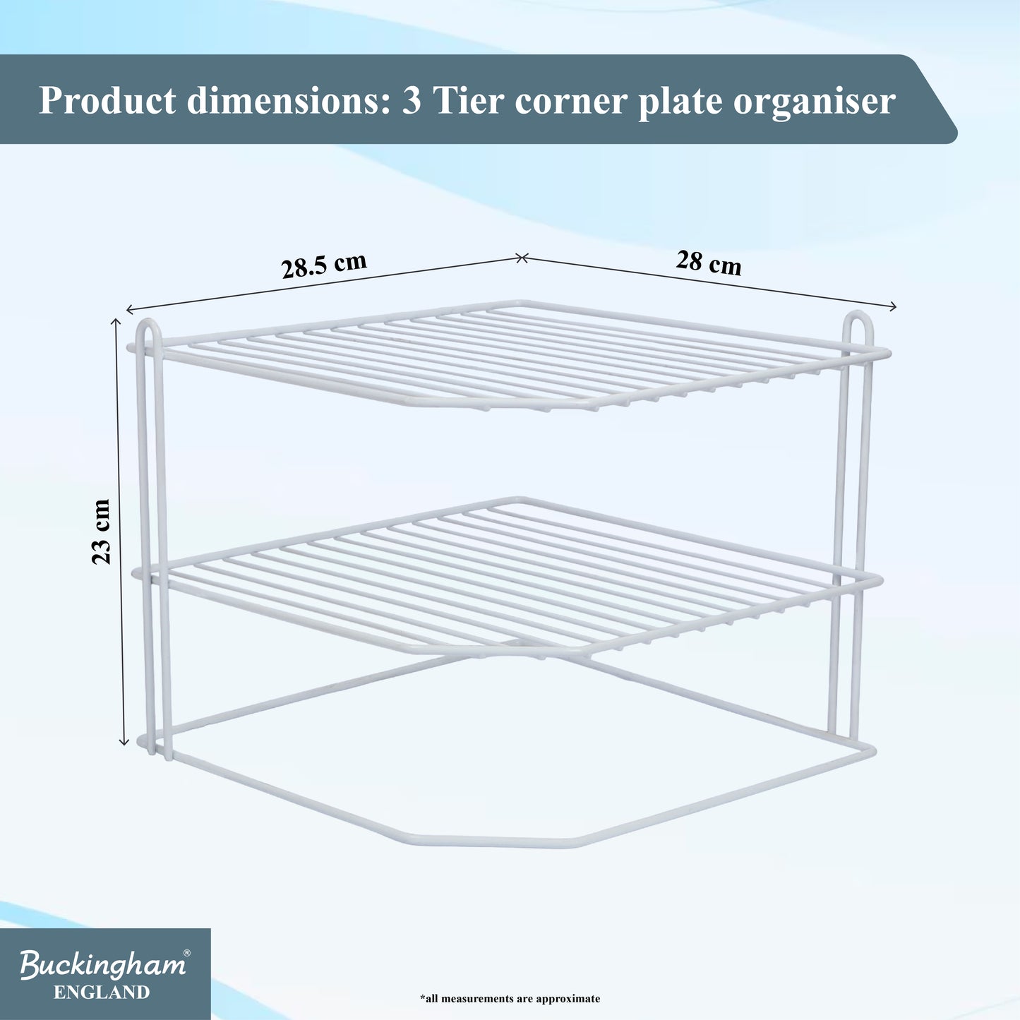 Buckingham 3 Tier Corner Kitchen Plate Rack 28 cm
