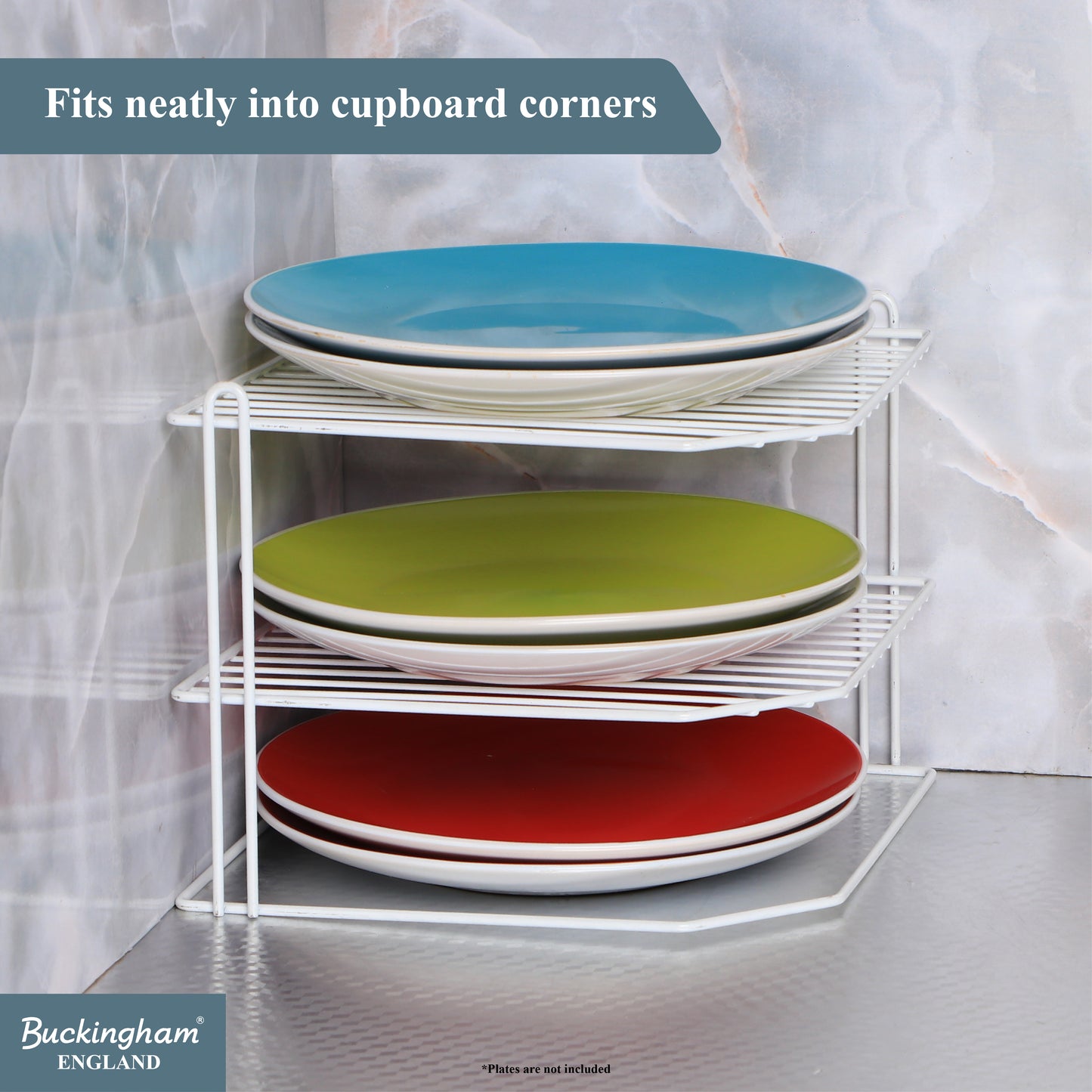 Buckingham 3 Tier Corner Kitchen Plate Rack 28 cm