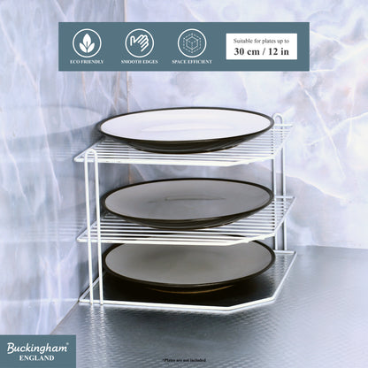 Buckingham 3 Tier Corner Kitchen Plate Rack 28 cm