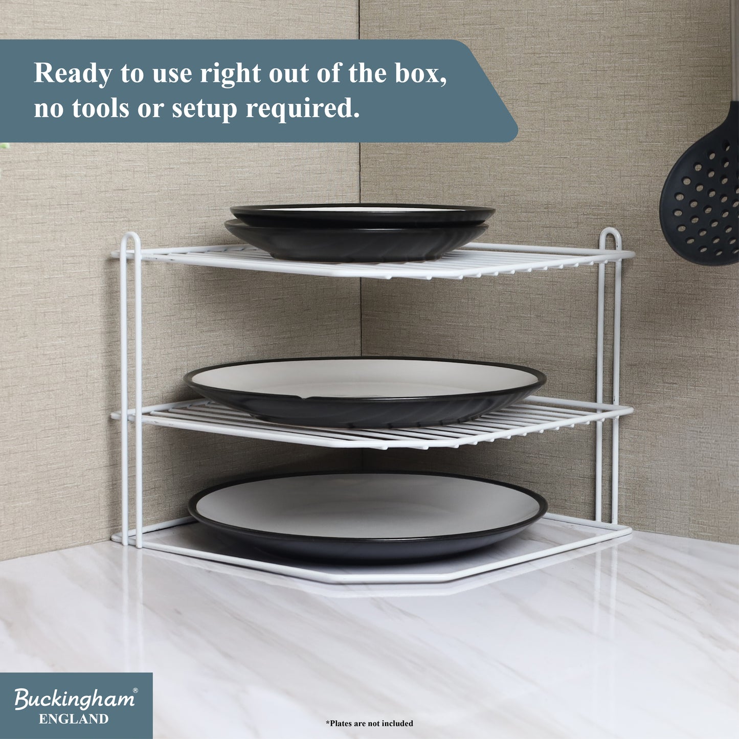 Buckingham 3 Tier Corner Kitchen Plate Rack 28 cm