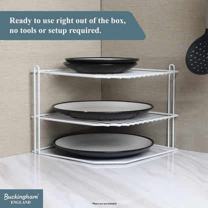 Buckingham 3 Tier Corner Kitchen Plate Rack 28 cm