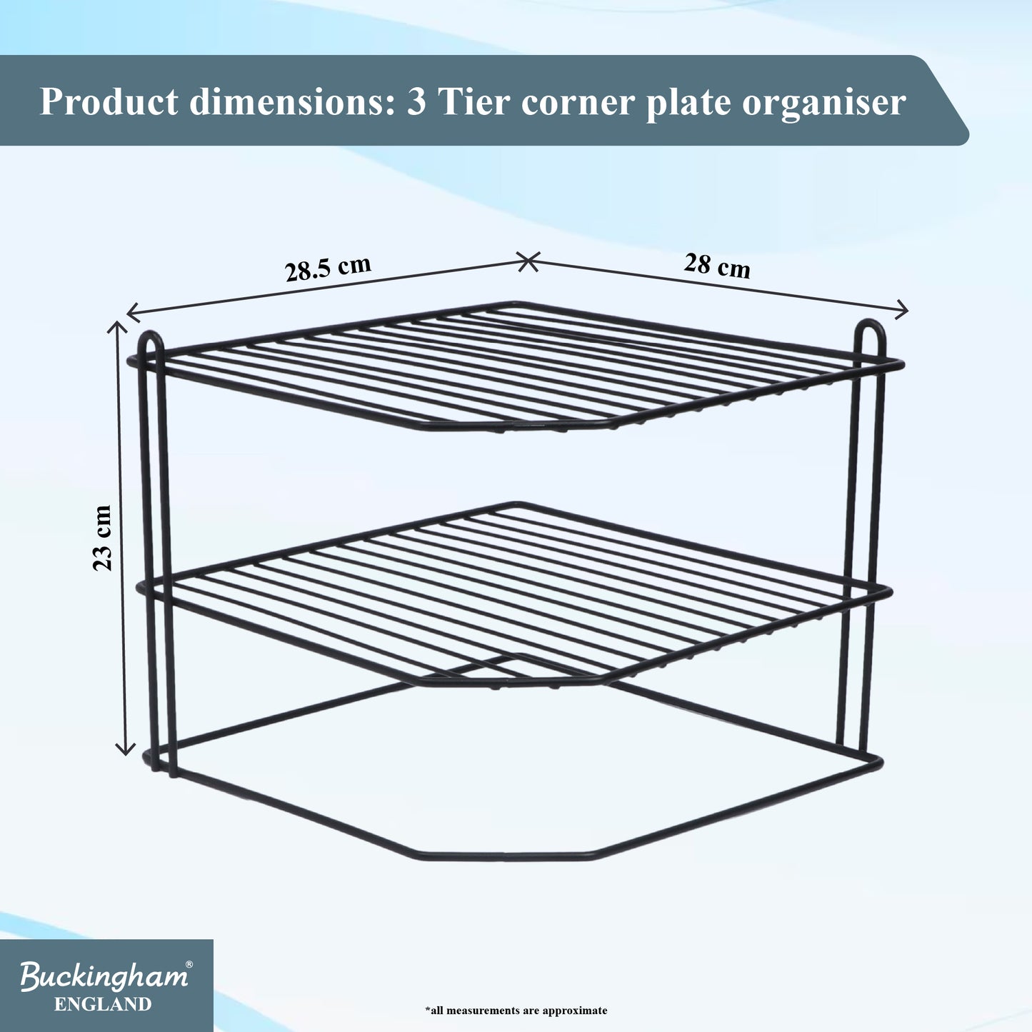 Buckingham 3 Tier Corner Kitchen Plate Rack 28 cm