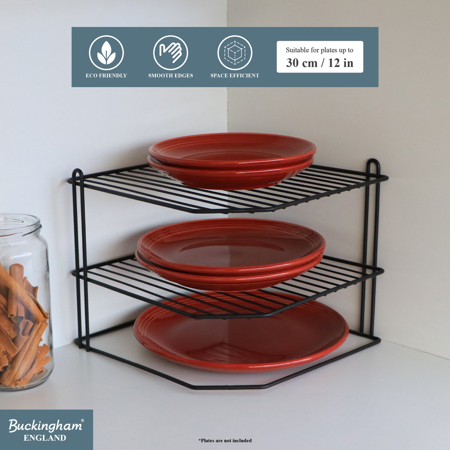 Buckingham 3 Tier Corner Kitchen Plate Rack 28 cm