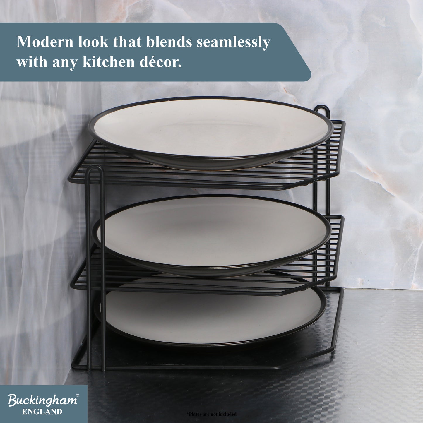 Buckingham 3 Tier Corner Kitchen Plate Rack 28 cm