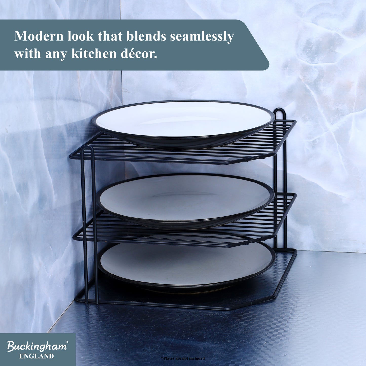 Buckingham 3 Tier Corner Kitchen Plate Rack 28 cm