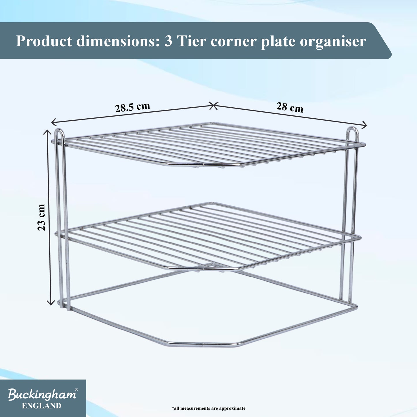 Buckingham 3 Tier Corner Kitchen Plate Rack 28 cm