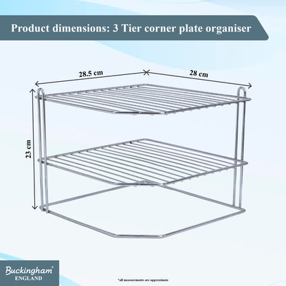 Buckingham 3 Tier Corner Kitchen Plate Rack 28 cm