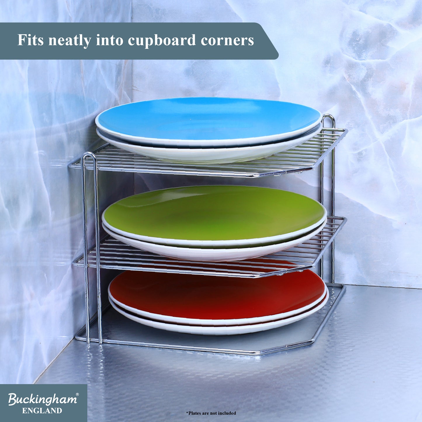 Buckingham 3 Tier Corner Kitchen Plate Rack 28 cm