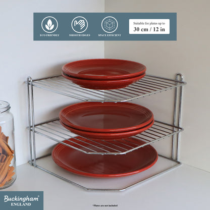 Buckingham 3 Tier Corner Kitchen Plate Rack 28 cm