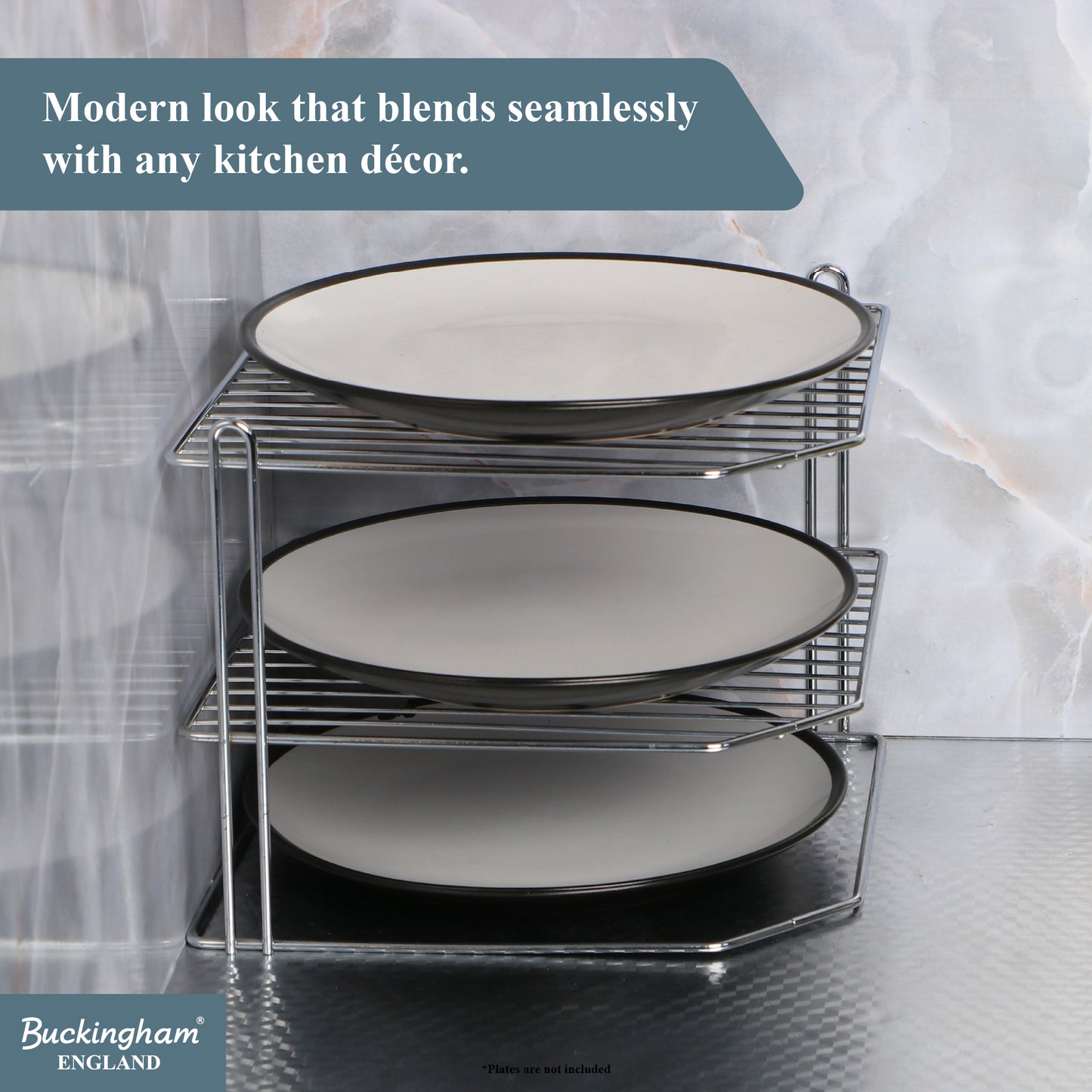 Buckingham 3 Tier Corner Kitchen Plate Rack 28 cm