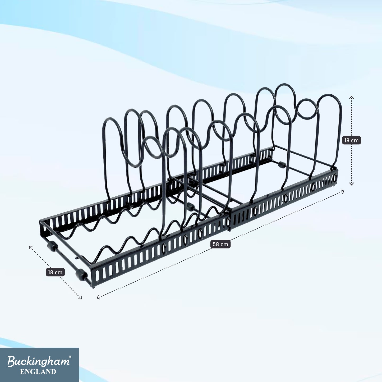 Buckingham Pot Lid Organizer Rack Adjustable 8-Divider Storage Black Metal