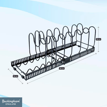 Buckingham Pot Lid Organizer Rack Adjustable 8-Divider Storage Black Metal