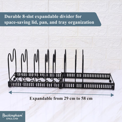 Buckingham Pot Lid Organizer Rack Adjustable 8-Divider Storage Black Metal
