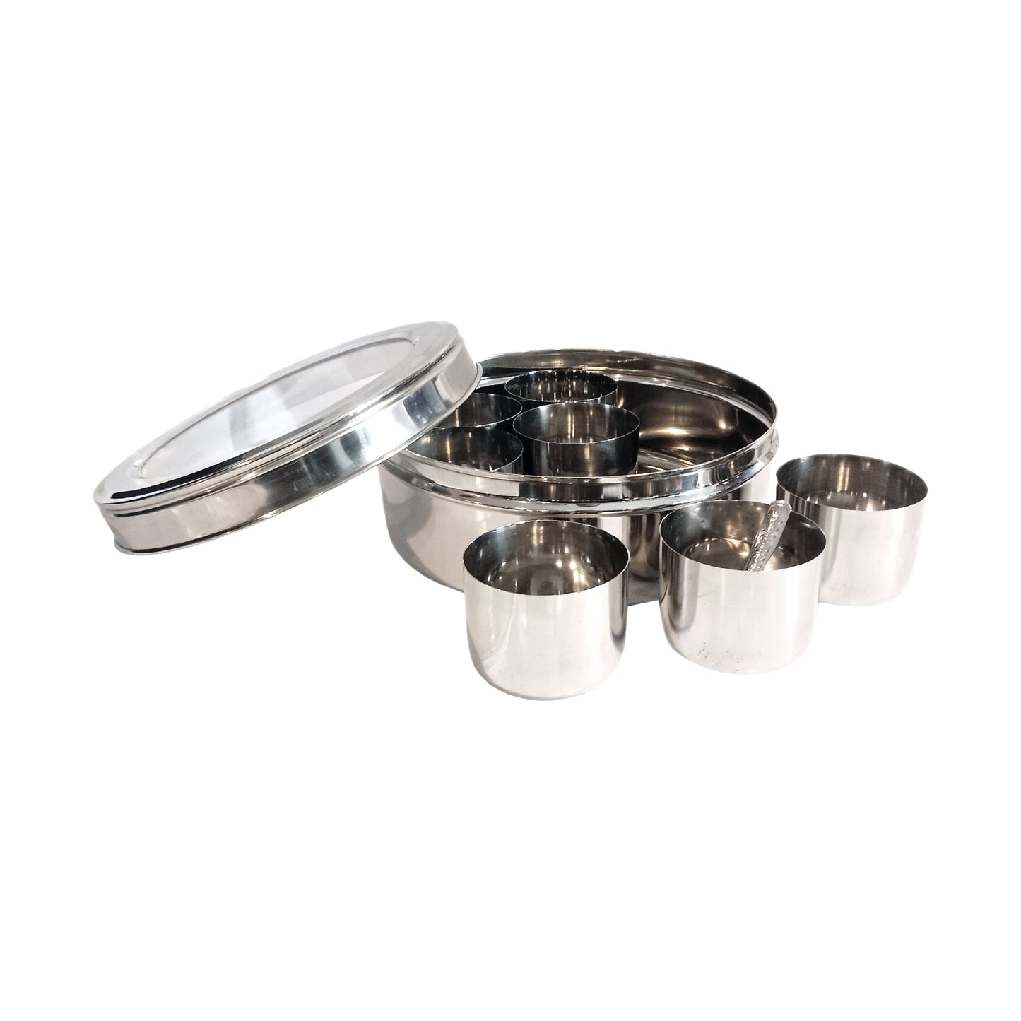 Buckingham Stainless Steel Masala Dabba Spice Box Set with 7 Inner Cups 1 Spoon