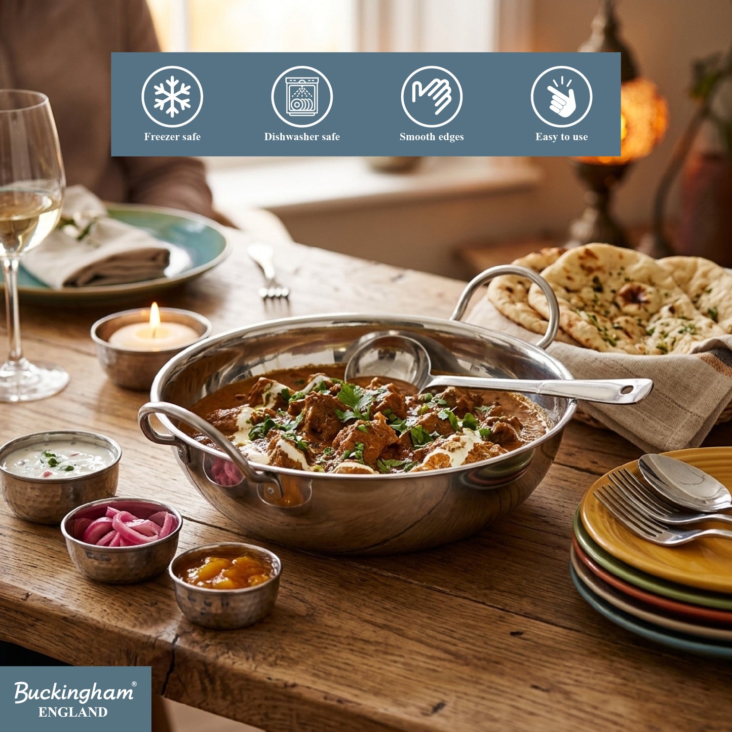 Buckingham Premium Stainless Steel Balti Dish Indian Curry