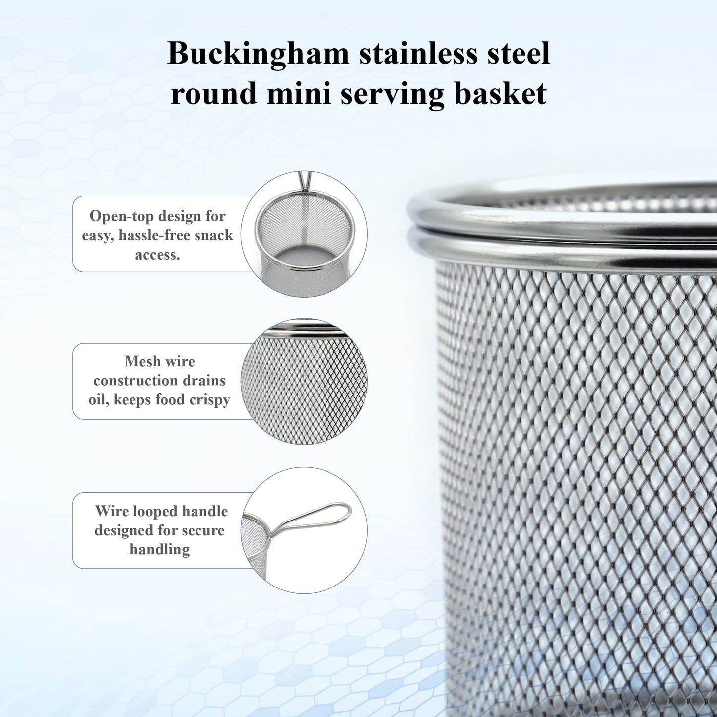 Buckingham Stainless Steel Round Mini Basket with Sturdy Handle