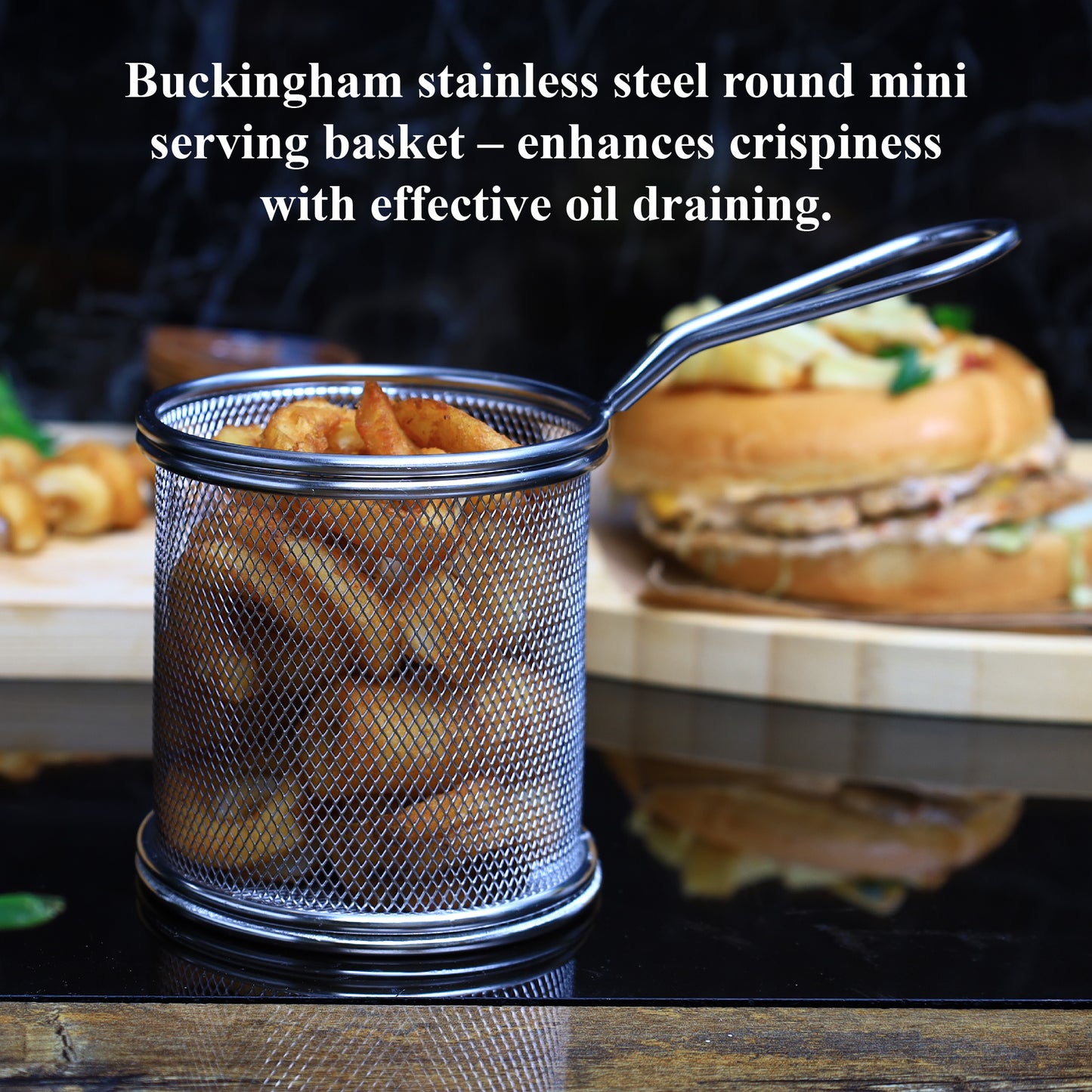 Buckingham Stainless Steel Round Mini Basket with Sturdy Handle