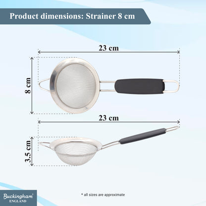 Buckingham Stainless Steel Fine Mesh Strainer with Black Handle