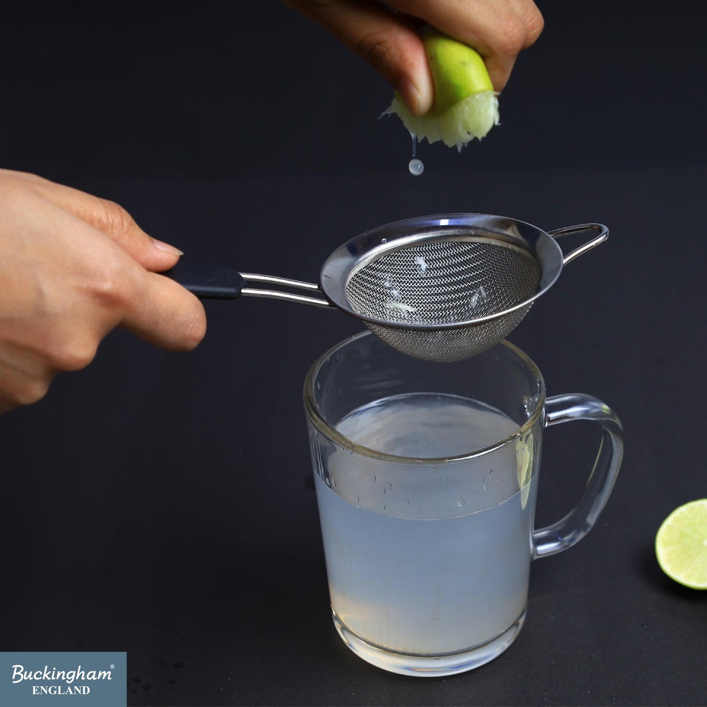 Buckingham Stainless Steel Fine Mesh Strainer with Black Handle