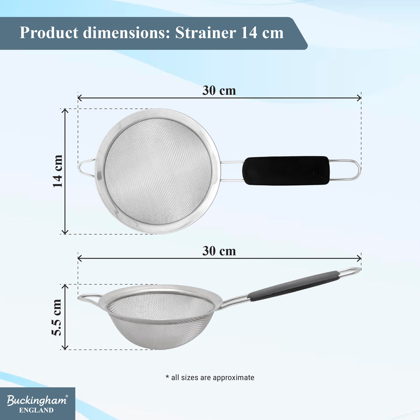 Buckingham Stainless Steel Fine Mesh Strainer with Black Handle