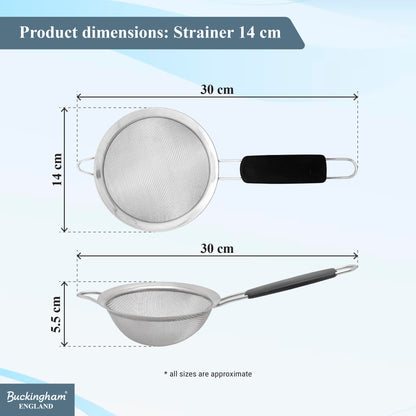 Buckingham Stainless Steel Fine Mesh Strainer with Black Handle