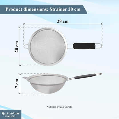 Buckingham Stainless Steel Fine Mesh Strainer with Black Handle