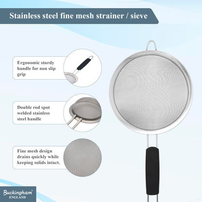 Buckingham Stainless Steel Fine Mesh Strainer with Black Handle