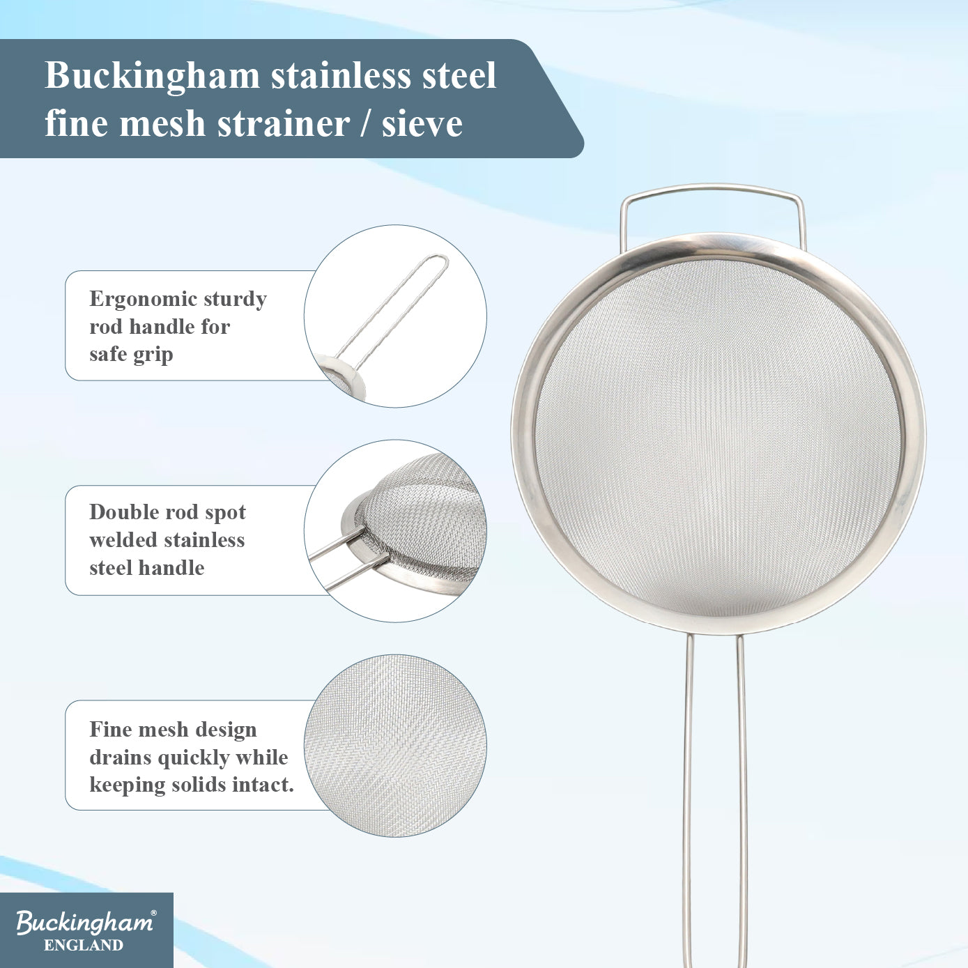 Buckingham Stainless Steel 30 Ultra Fine Mesh Sieve