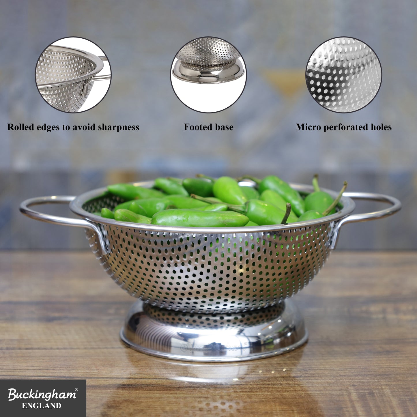 Buckingham Stainless Steel Deep Footed Colander