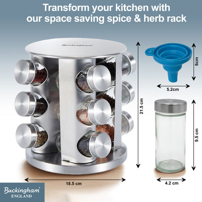 Buckingham Stainless Steel Rotating Spice Rack (12 Jars)