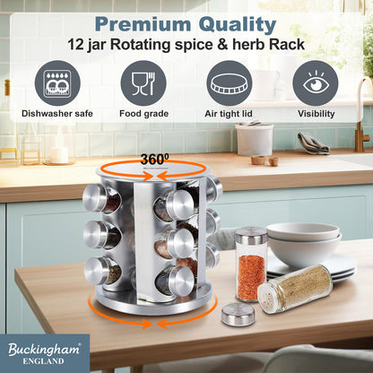 Buckingham Stainless Steel Rotating Spice Rack (12 Jars)