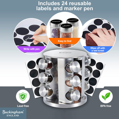 Buckingham Stainless Steel Rotating Spice Rack (12 Jars)