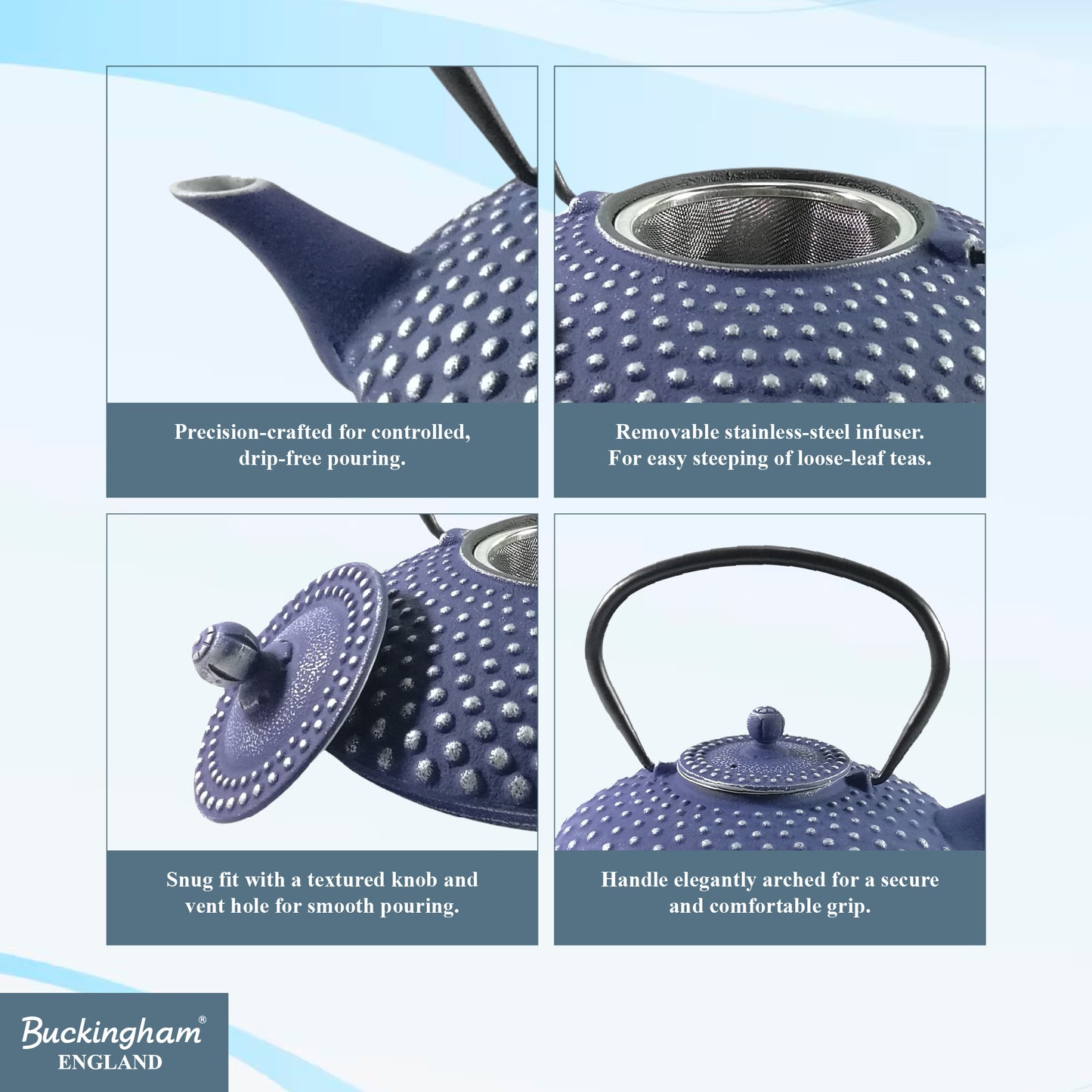 Buckingham Cast Iron Japanese Tea Pot with Traditional Pimple Design 800 ml