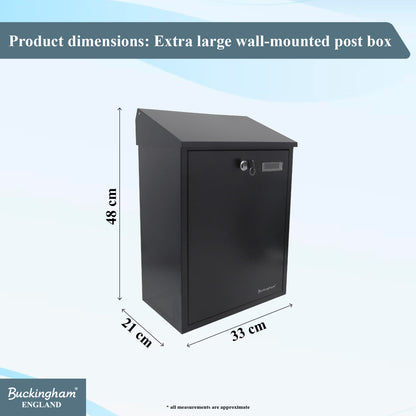 Buckingham Wall Mounted and Lockable Mail Steel Post Letter Box Black Finish