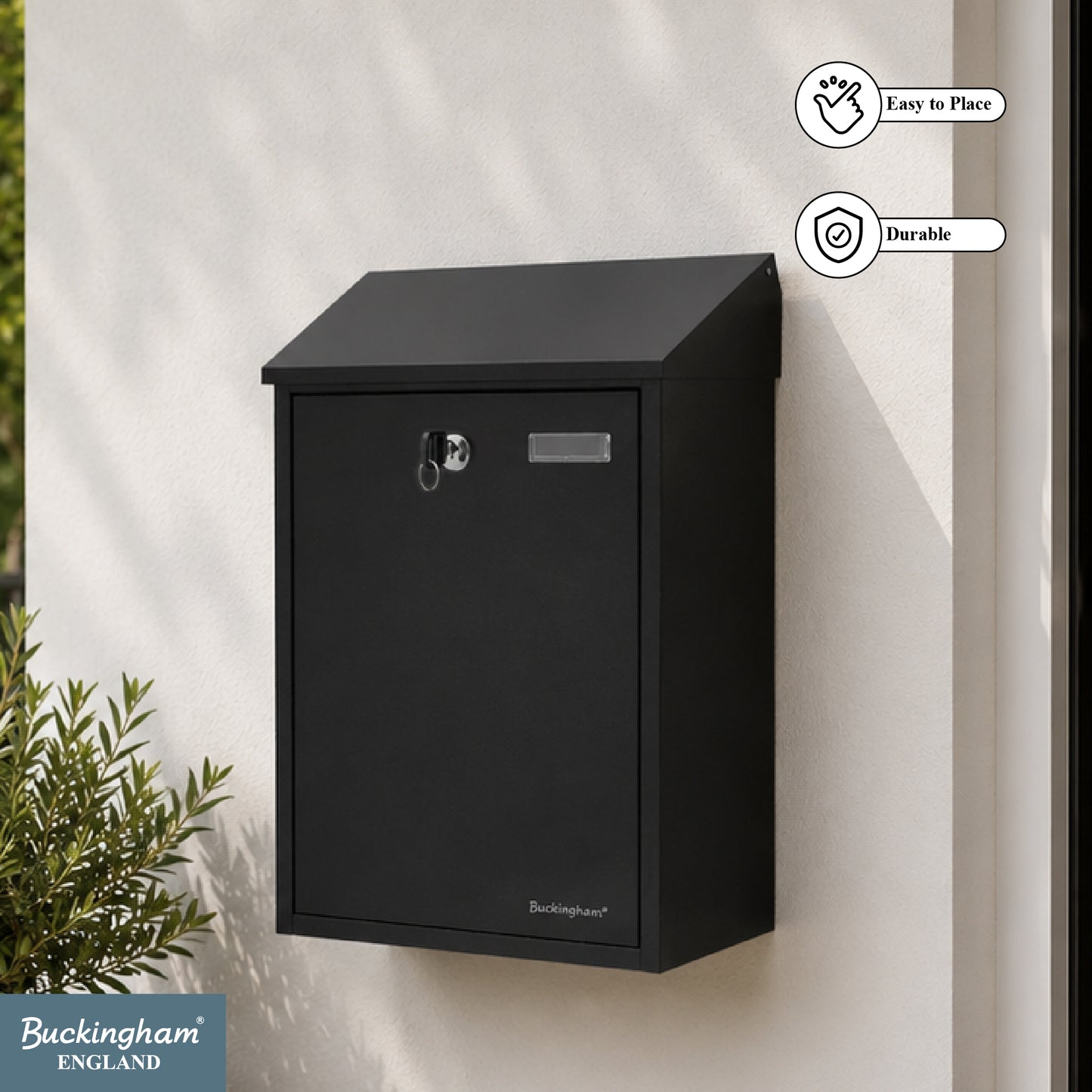 Buckingham Wall Mounted and Lockable Mail Steel Post Boxes Black Finish