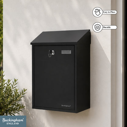 Buckingham Wall Mounted and Lockable Mail Steel Post Boxes Black Finish