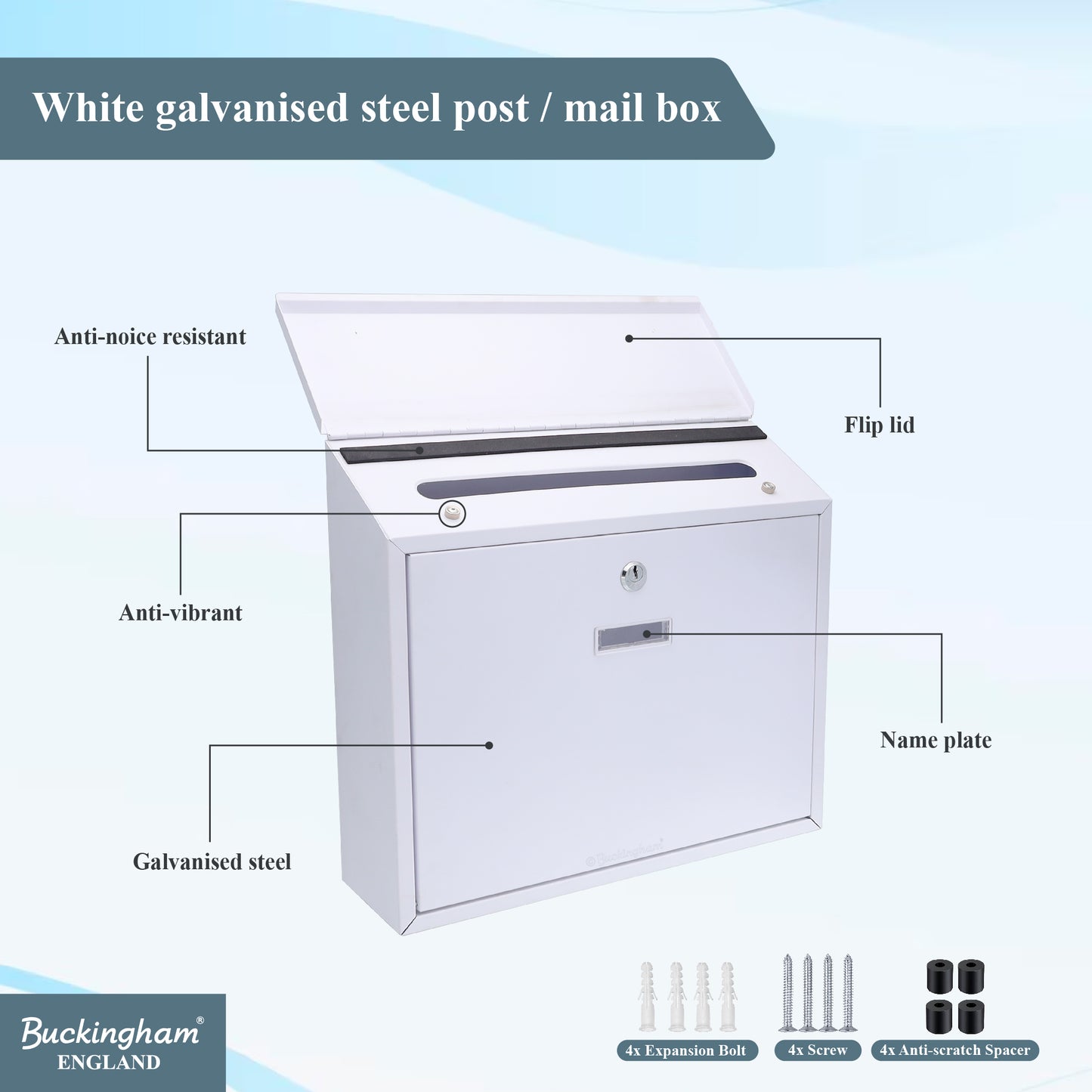 Buckingham Wall Mounted Steel Lockable Mailbox Post Letter Box Large