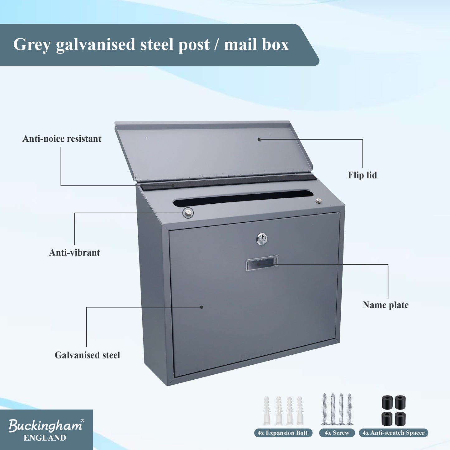 Buckingham Wall Mounted Steel Lockable Mailbox Post Letter Box Large