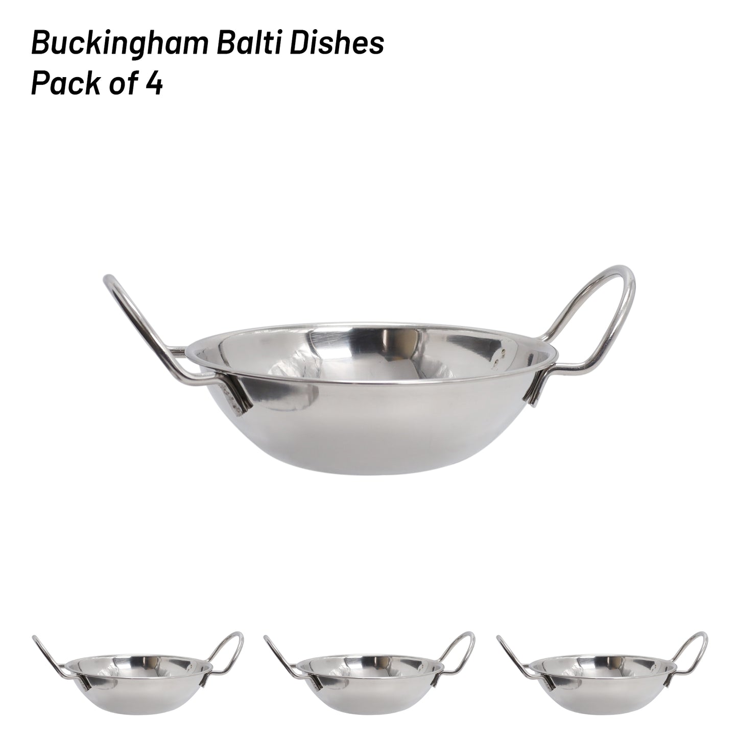 Buckingham Pack of 4 Stainless Steel Balti Dishes 17 cm