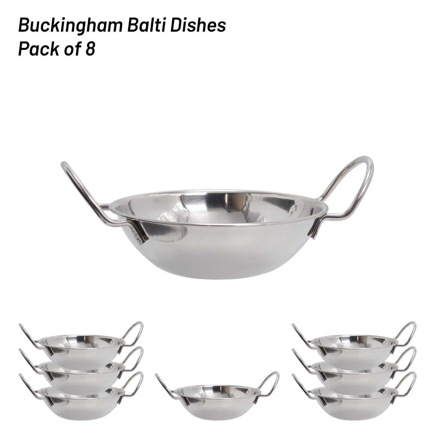Buckingham Pack of 8 Stainless Steel Balti Dishes 15 cm